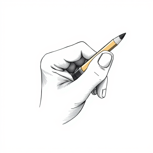 Generate a clean and detailed illustration of a hand holding a pencil, focus on smooth lines and even shading, shot with a Canon EOS R5 at f/8, ISO 100, 1/125s, using a macro lens for close detail, soft natural lighting for enhanced texture.