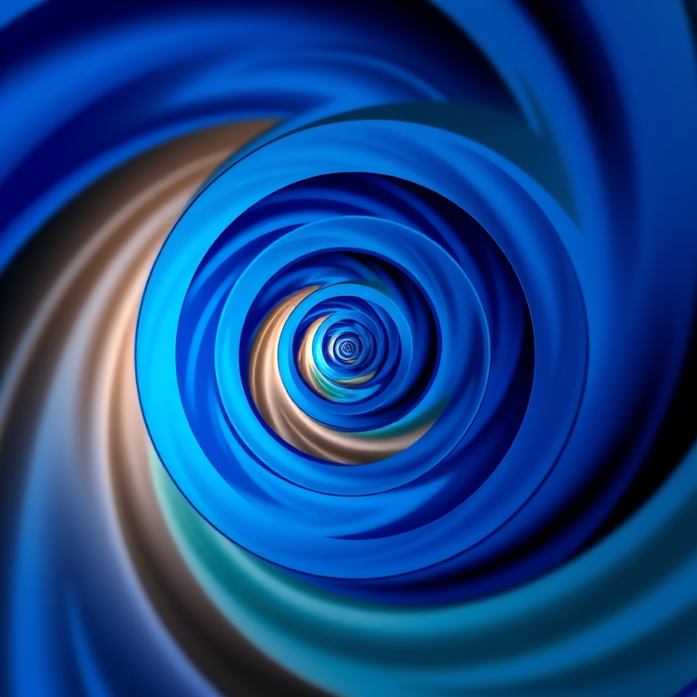 Create a vibrant spiral pattern with varying shades of blue, using a Canon EOS 5D Mark IV, aperture f/8, 1/125 sec shutter speed, ISO 100, wide angle view, and high dynamic range to enhance image quality.