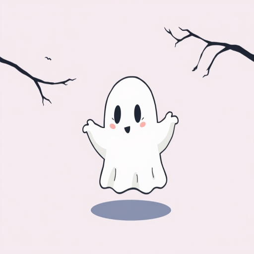 Create a minimalist cartoon ghost illustration, use a Canon EOS R5, ISO 100, f/8, 1/200s, shot from a high angle with a clean background for enhanced clarity.