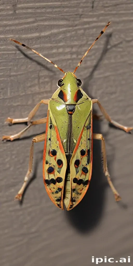Colorful Green Insect with Distinctive Patterns Resting on a Surface
