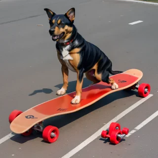 dog on a red skateboard