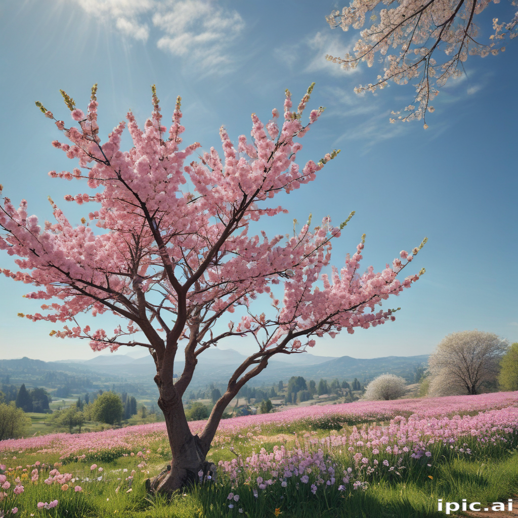 A Stunning Spring Landscape Featuring Blooming Cherry Blossom Trees ...