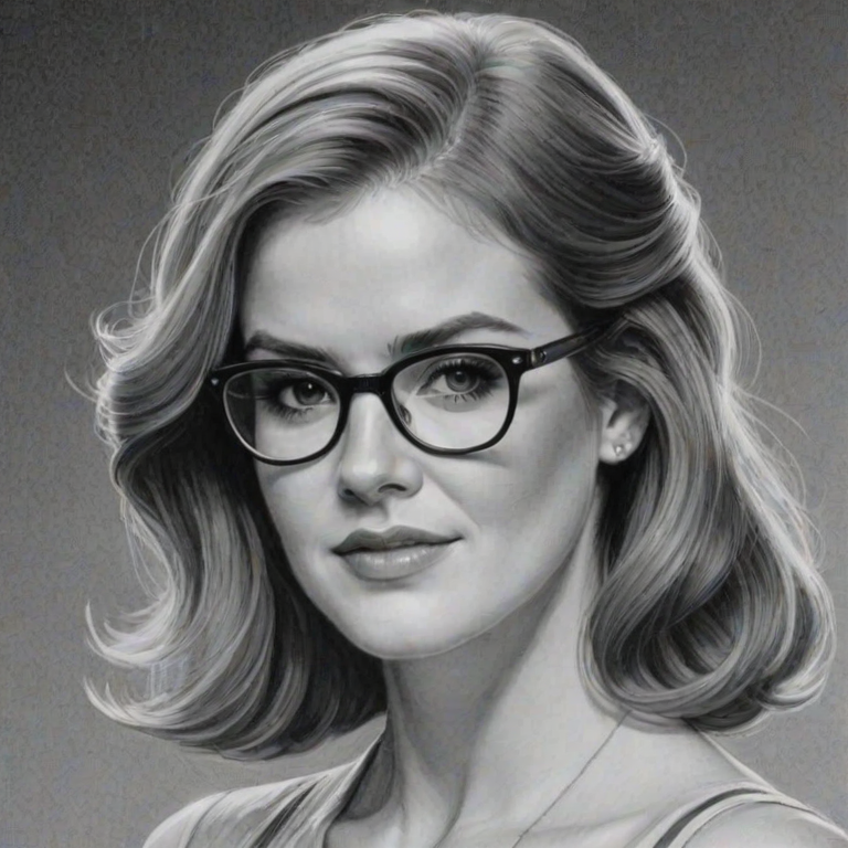 Comely Isla Fisher, pencil sketch, portrait of Splendid woman 1927s in glasses, hair style beatnik, outline, clear lines, fine lines, 8k