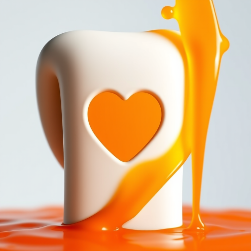 Create an image of a minimalist character with a heart-shaped cutout in the chest, surrounded by a flowing orange liquid, using a DSLR camera, f/2.8 aperture, 50mm lens, natural lighting, and a shallow depth of field to enhance clarity and contrast.