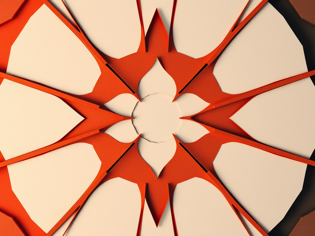 Capture an abstract geometric pattern with sharp lines and contrasting colors, using a Canon EOS R5, 50mm lens, f/1.8 aperture, 1/200 sec shutter speed, and ISO 200, at a top-down view, with soft lighting for enhanced texture and clarity.