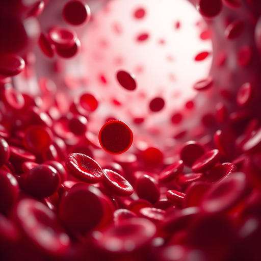 highly detailed 3D rendering of red blood cells flowing through a blood vessel, macro shot, 50mm lens, f/2.8 aperture, ISO 100, soft focus for background, high saturation, vibrant colors, realistic textures, dramatic lighting, captured using a DSLR camera