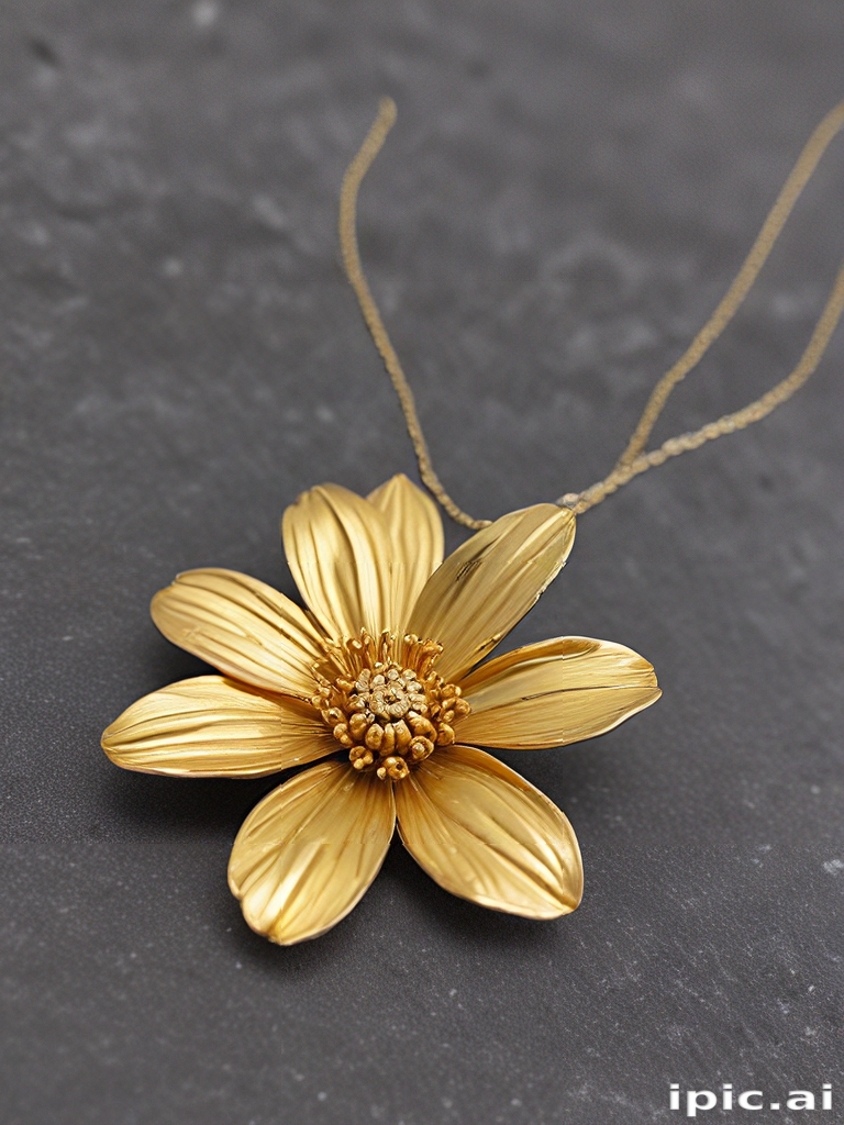 Fancy Gold R Flower Elegant Gold Flower Pendant Necklace with Intricate Petal and Center Design