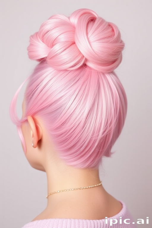 Playful bubblegum pink space buns, known as "Cotton Candy Dreams," feature a fun and youthful style with pastel pink hues and a touch of glitter