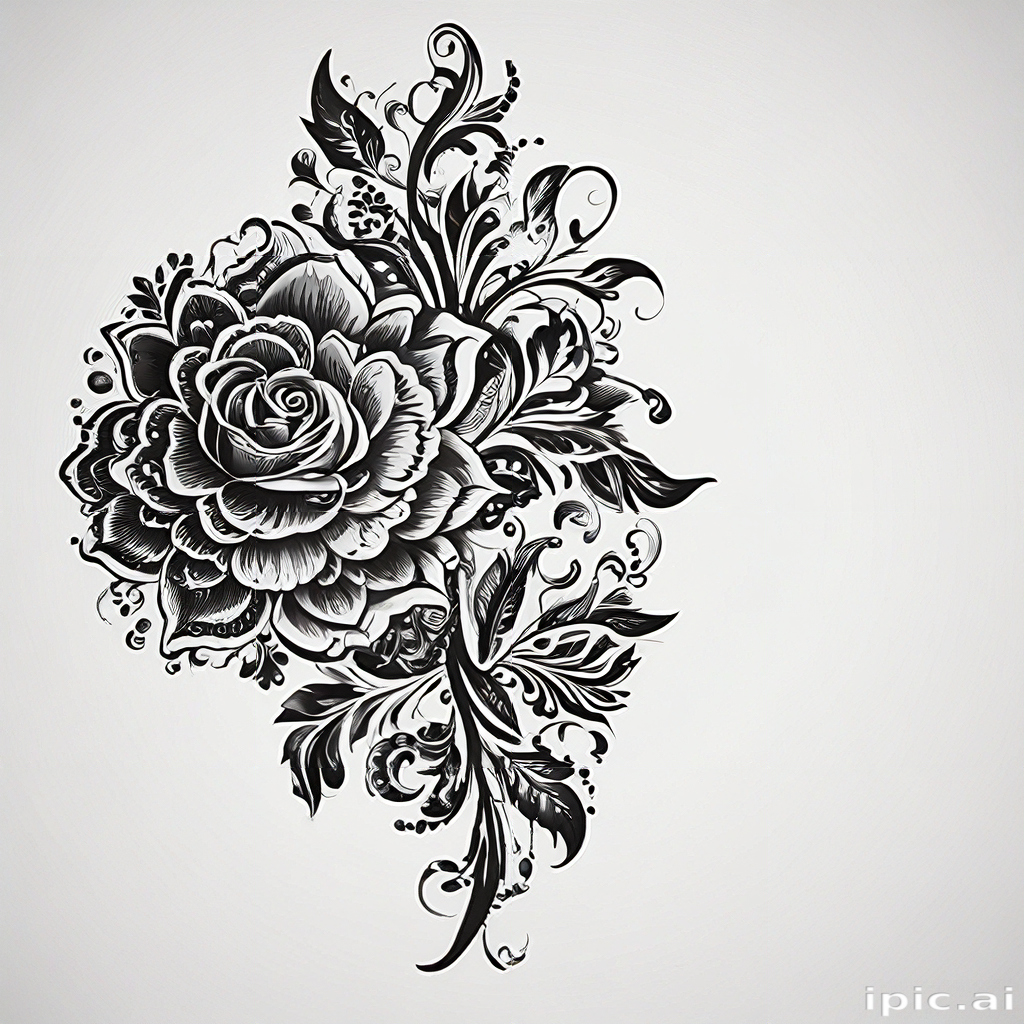 Elegant Black and White Floral Design Featuring a Beautiful Rose Blossom.