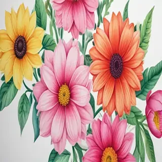 drawings of flowers with color