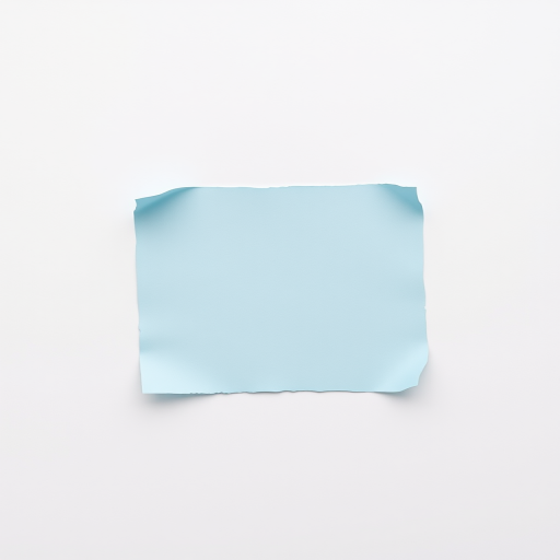 Create a high-resolution image of a light blue paper note with curled edges on a subtle white background using a DSLR camera with a 50mm lens, f/2.8 aperture, ISO 200, and a slightly angled top-down view for enhanced clarity and detail.