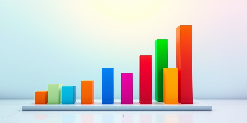 Create a high-resolution vector graphic of colorful 3D bar charts with a soft gradient, using a Canon EOS 5D Mark IV, aperture f/4, ISO 100, 35mm focal length, from an eye-level angle, with natural lighting for enhanced color vibrancy.