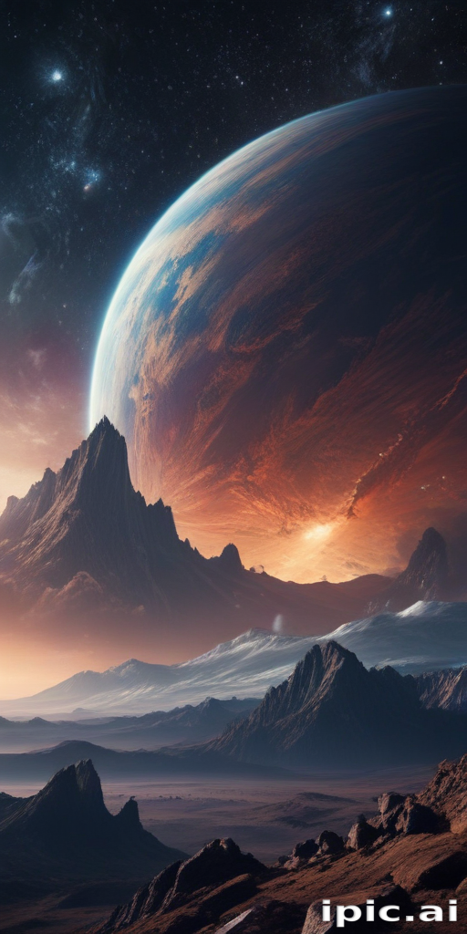 Majestic Cosmic Landscape Featuring a Giant Planet and Rugged Mountains
