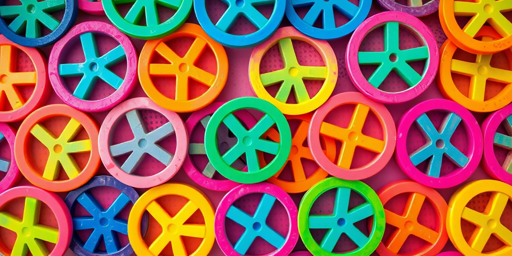colorful peace sign symbols in vibrant hues of green, blue, pink, and orange layered in an abstract pattern, shot with a Canon EOS R5, aperture f/8, shutter speed 1/125s, ISO 100, top-down view, vibrant colors, shallow depth of field, high-resolution image