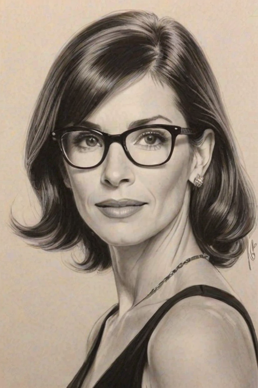 Enchanting Perrey Reeves, pencil sketch, portrait of Ravishing woman 1957s in glasses, hair style beatnik, outline, clear lines, fine lines, 8k