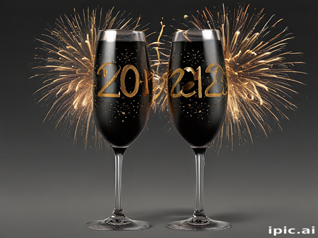 Celebrating New Year's Eve with Sparkling Champagne Glasses and Fireworks