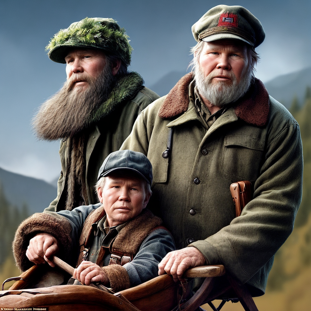 A mountain man from the movie deliverance with a Snat cap on in a sleigh with Ned Beatty saying ho ho ho