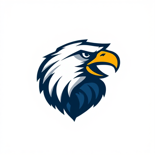 Create a high-resolution vector image of a stylized eagle head logo with clean lines and dynamic movement, using a DSLR camera with a 50mm lens, aperture set to f/2.8, ISO 100, in natural light, shot from a three-quarters angle for depth and detail.
