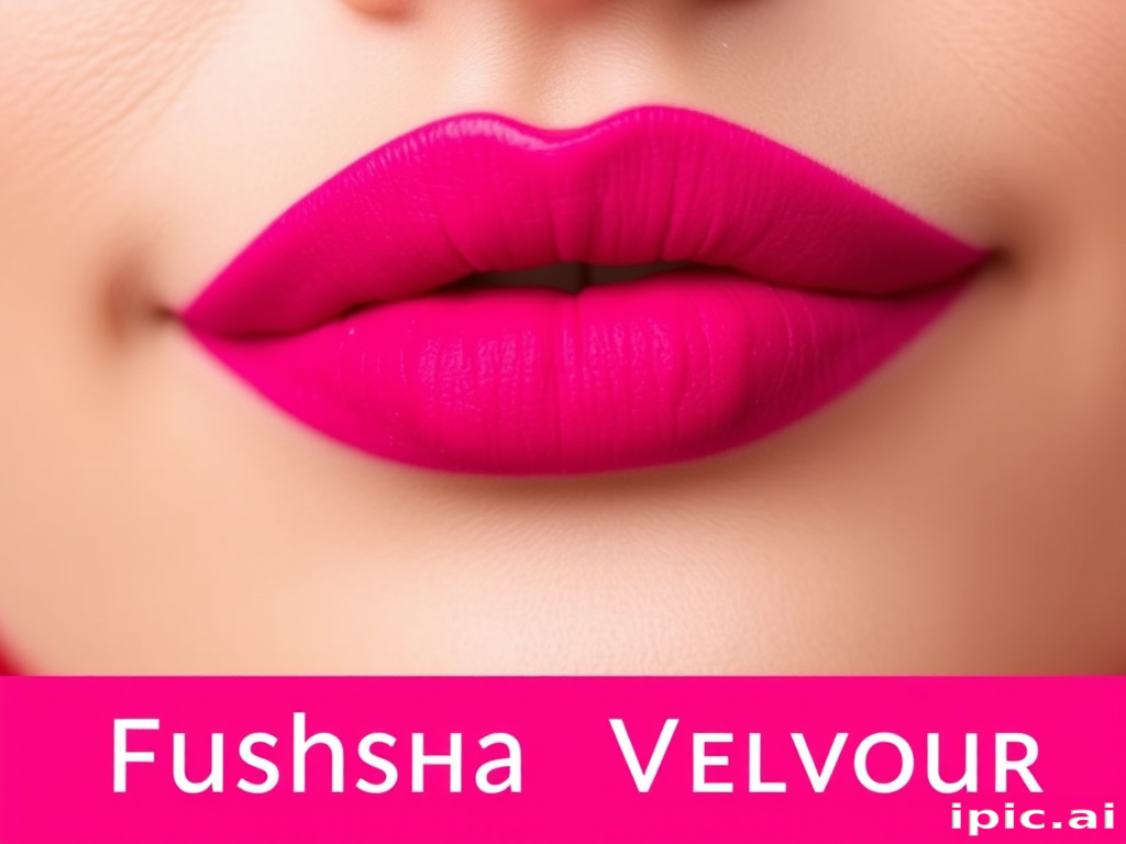 Velvety magenta lips with a suede texture, titled "Fuchsia Velour," boasting intense color payoff and a soft, dimensional finish for bold femininity