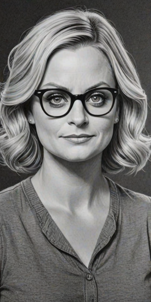 Ravishing Amy Poehler, pencil sketch, portrait of Superb woman 1937s in glasses, hair style beatnik, outline, clear lines, fine lines, 8k