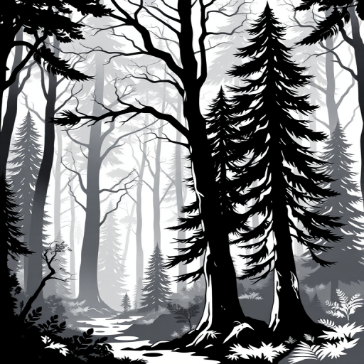 forest clipart black and white