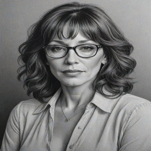 Sublime Katey Sagal, pencil sketch, portrait of Elegant woman 1920s in glasses, hair style beatnik, outline, clear lines, fine lines, 8k