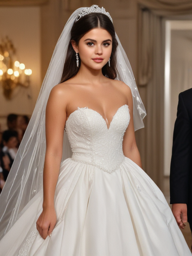 selena gomez in wedding dress