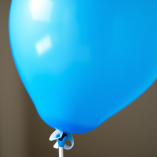 Create a high-resolution image of a blue balloon with a shiny surface and soft shadows, using a 50mm lens on a DSLR camera, f/2.8 aperture, 1/200s shutter speed, and ISO 100, capturing a close-up view with a blurred background for depth.