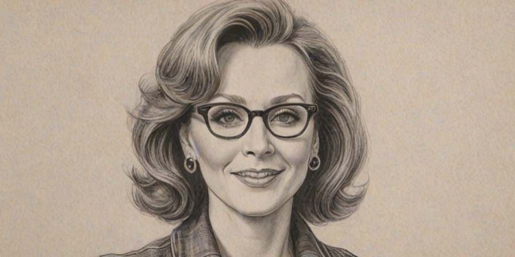 Bewitching Reba McEntire, pencil sketch, portrait of Delightful woman 1942s in glasses, hair style beatnik, outline, clear lines, fine lines, 8k