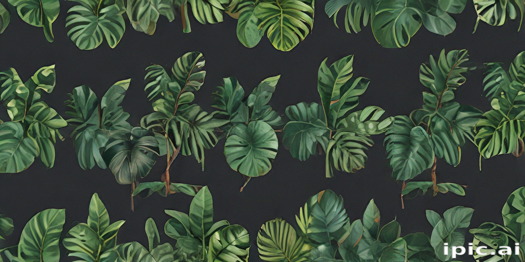 Lush Green Tropical Leaves Pattern on a Dark Background for Decoration.