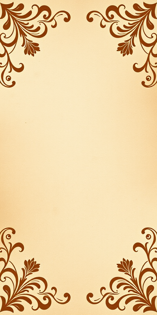 Create a vintagestyled textured background with soft beige tones and intricate brown floral patterns in the corners, using a DSLR camera type, aperture set to f/2.8 for depth of field, ISO 100 for clarity, and a wide-angle lens for a comprehensive view.