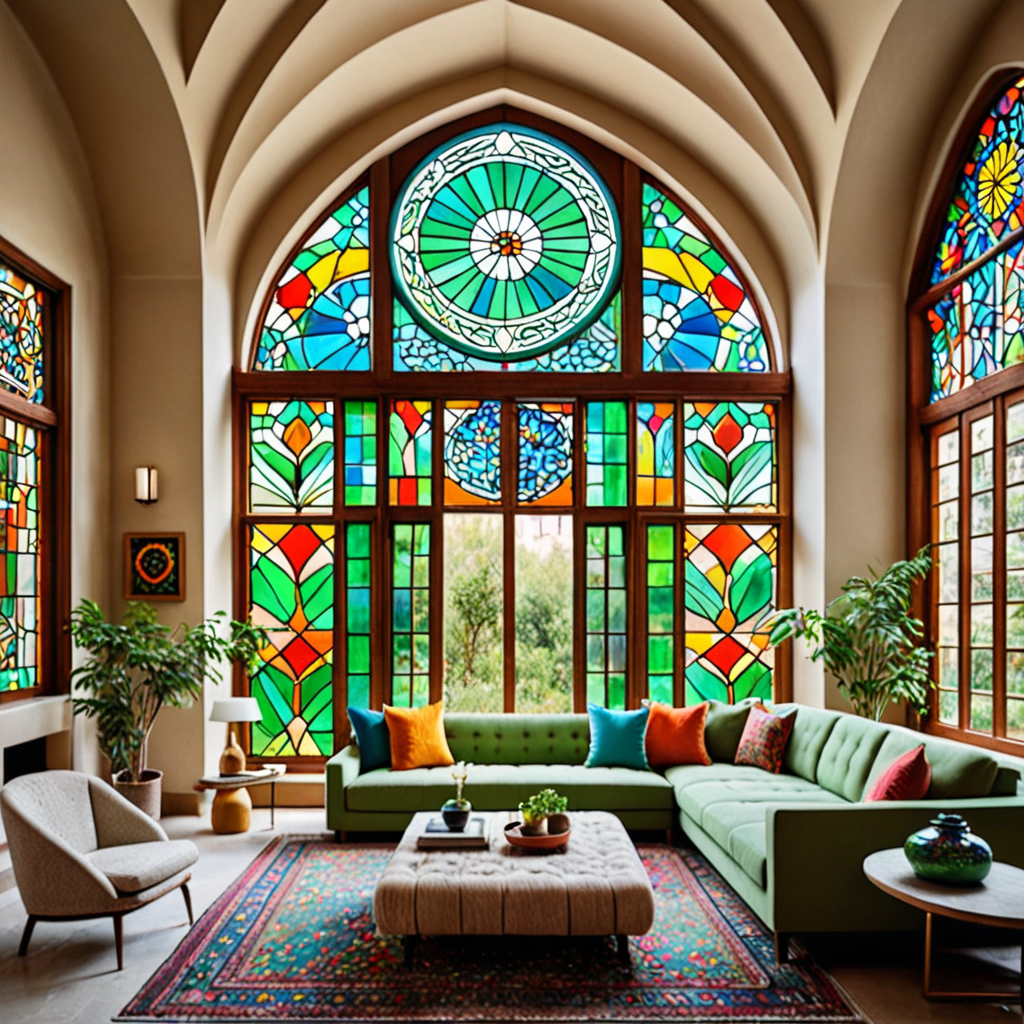 an interior persian design in a post modern space full of colored ...
