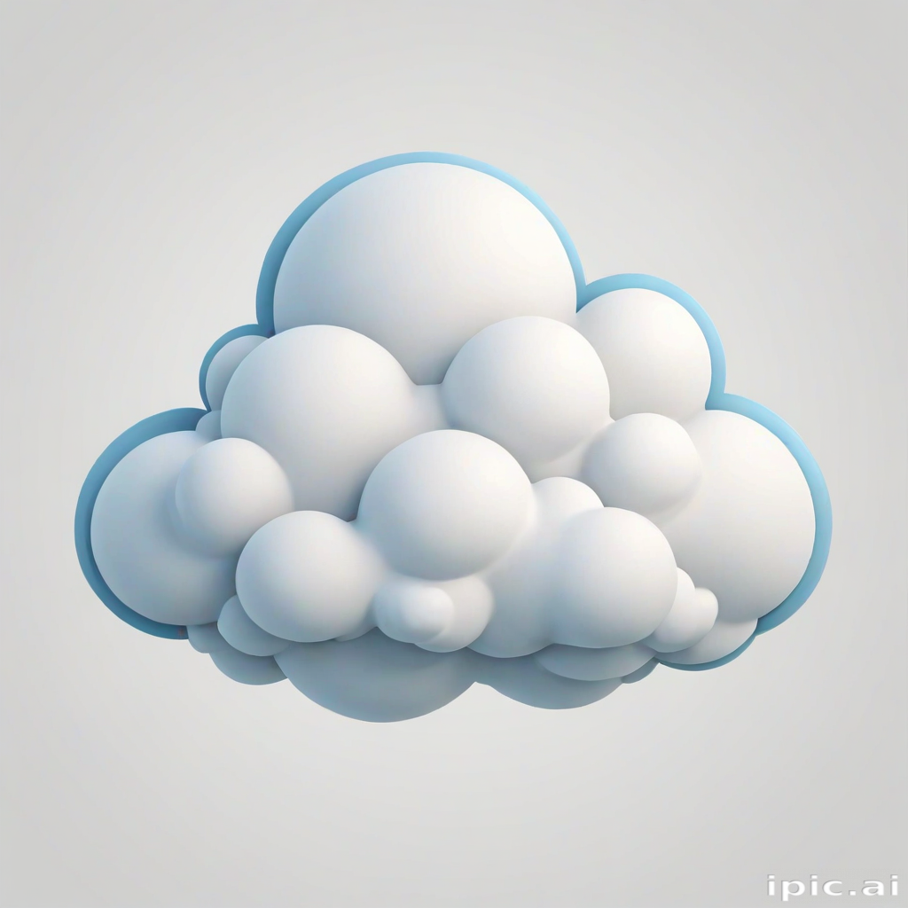 Fluffy White Cloud with Soft Blue Edges Floating on a Gray Background