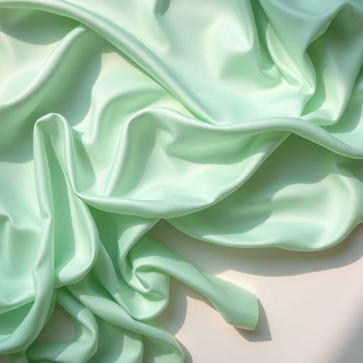 soft silk fabric draped elegantly in flowing waves with varying shades of mint green, captured with a Canon EOS R5, 50mm f/1.2 lens, aperture f/2.8, shutter speed 1/125s, ISO 100, using natural light for gentle highlights and shadows on a flat lay surface