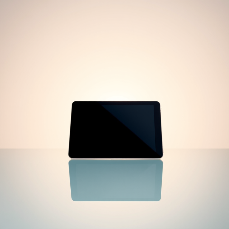 Create an image of a sleek tablet on a transparent background, set against a softly blurred gradient backdrop, captured with a Canon EOS R5, 24mm lens, f/2.8 aperture, ISO 100, in a high dynamic range style to enhance color vibrancy and detail.