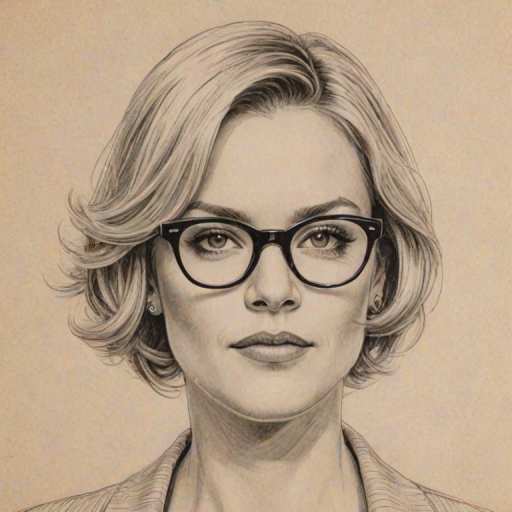 Splendid Andrea Anders, pencil sketch, portrait of Dazzling woman 1924s in glasses, hair style beatnik, outline, clear lines, fine lines, 8k