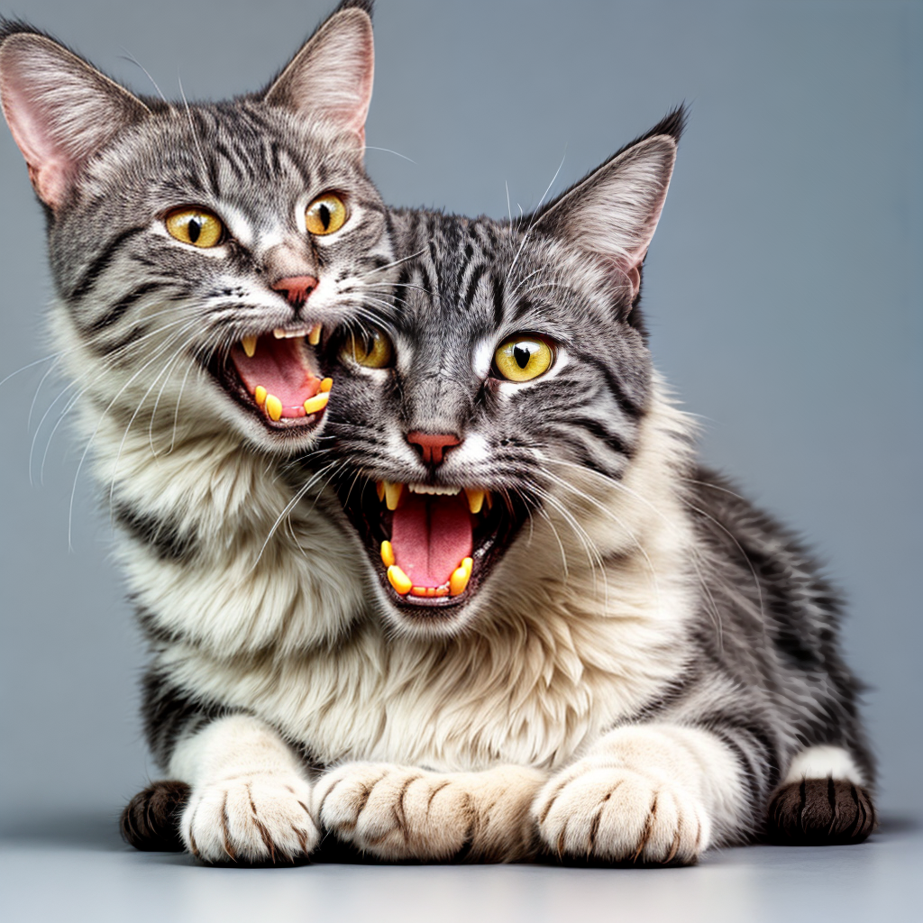 happy cat smiling with white human teeth, cartoon style