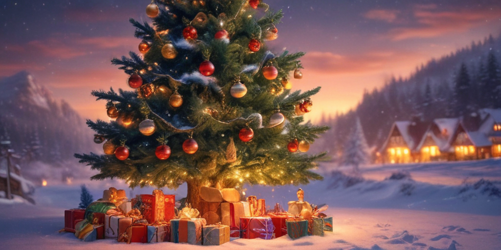 A Cozy Winter Scene Featuring a Beautifully Decorated Christmas Tree ...