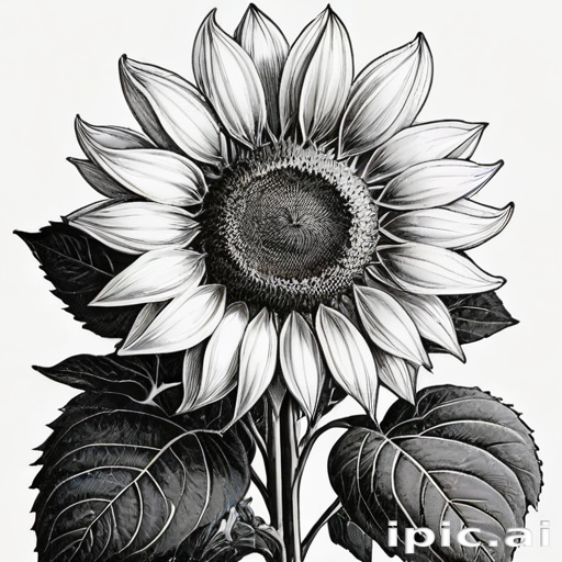 clip art sunflower black and white