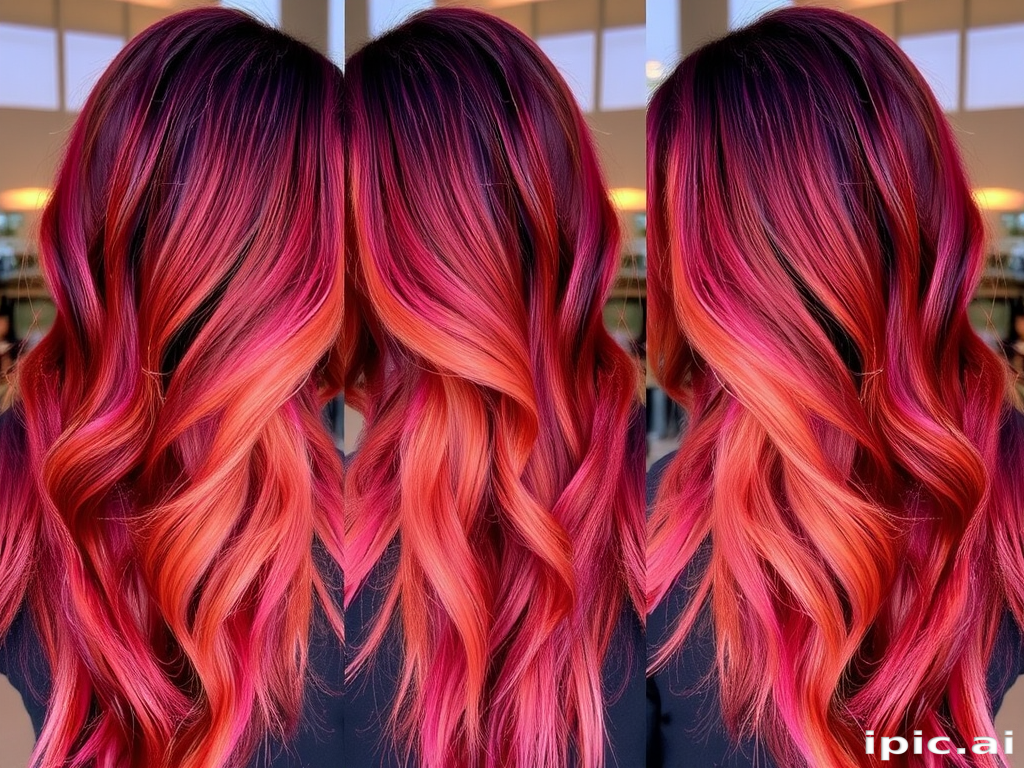 Sunset-inspired balayage melding warm oranges, pinks, and purples, Twilight's hair captures the essence of a beautiful dusk sky, with long layers adding dimension and movement