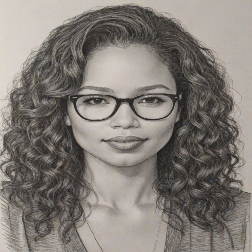 Pleasing Jurnee Smollett-Bell, pencil sketch, portrait of Enticing woman 1978s in glasses, hair style beatnik, outline, clear lines, fine lines, 8k