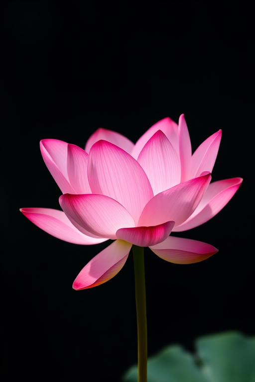 A vibrant pink lotus flower in full bloom against a dark background, photographed using a macro lens at f/2.8, ISO 100, with a shallow depth of field to create a soft bokeh effect, captured in natural light using a DSLR camera.