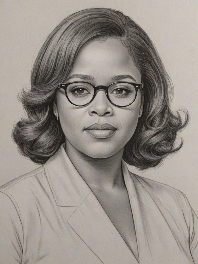 Magnificent Chandra Wilson, pencil sketch, portrait of Sublime woman 1965s in glasses, hair style beatnik, outline, clear lines, fine lines, 8k