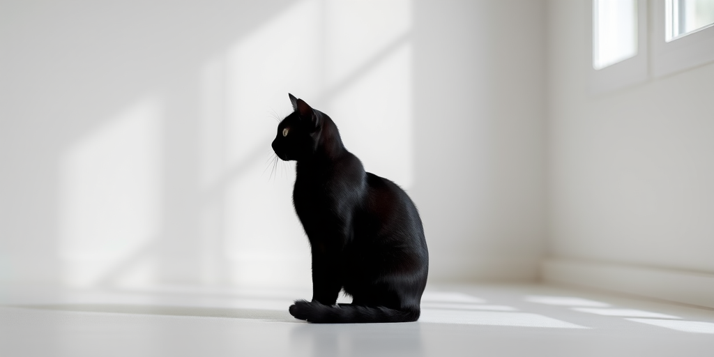 Generate a minimalist black icon of a cat sitting, taken with a Canon EOS R5, 50mm lens, f/1.8 aperture, ISO 100, in a soft-focus studio environment with natural lighting.