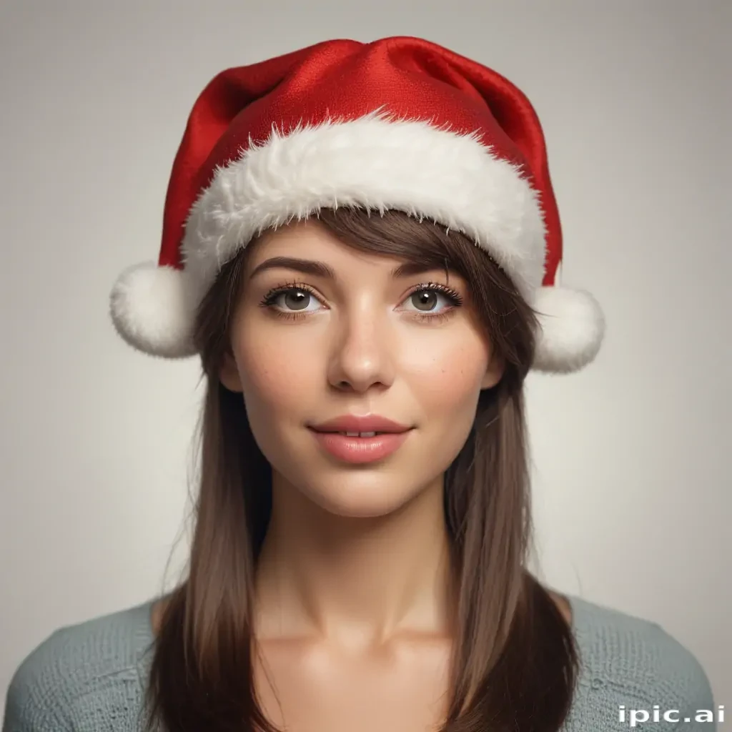 Cheerful Woman Wearing a Festive Santa Hat with a Bright Smile