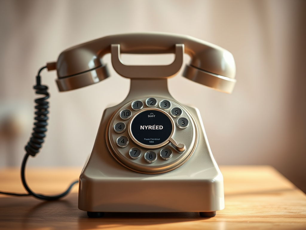 high-quality illustration of a vintage rotary phone, front view, with a soft focus background, natural lighting, aperture f/4, shutter speed 1/125s, ISO 200, digital camera, shallow depth of field