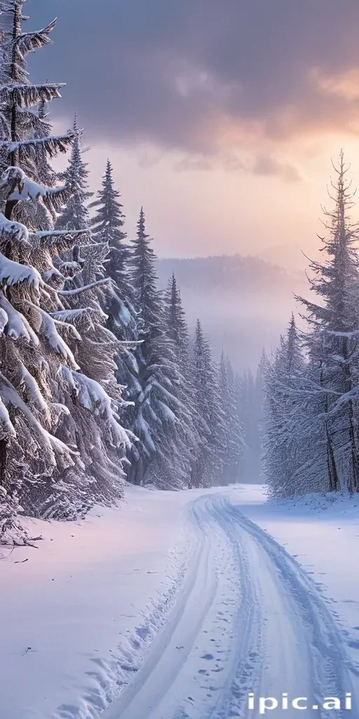 Tranquil Winter Landscape with Snow-Covered Trees and Peaceful Pathway