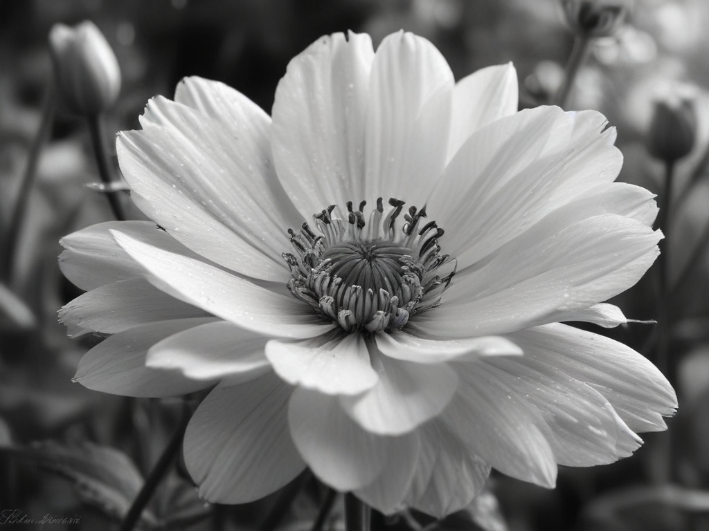A Beautiful Black and White Close-Up of a Delicate Flower Blooming