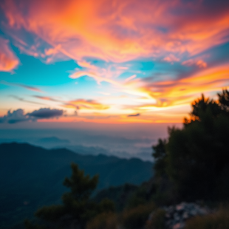 high-resolution image of a picturesque landscape during sunset, with vibrant colors in the sky, soft focus background, taken with a Canon EOS R5, 35mm lens, f/8 aperture, ISO 100, 1/125s shutter speed, wide-angle view