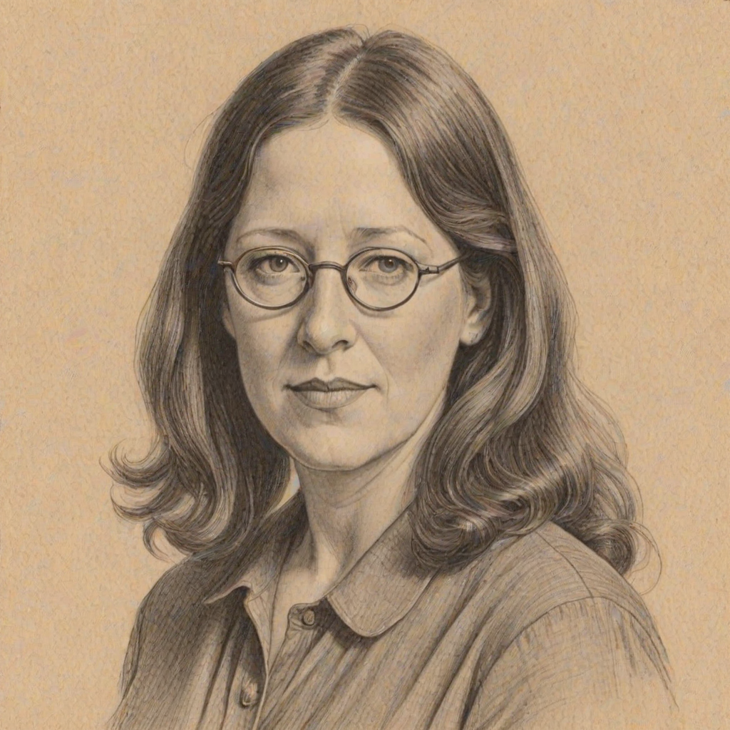 Pleasing Ann Dowd, pencil sketch, portrait of Bewitching woman 1924s in glasses, hair style beatnik, outline, clear lines, fine lines, 8k